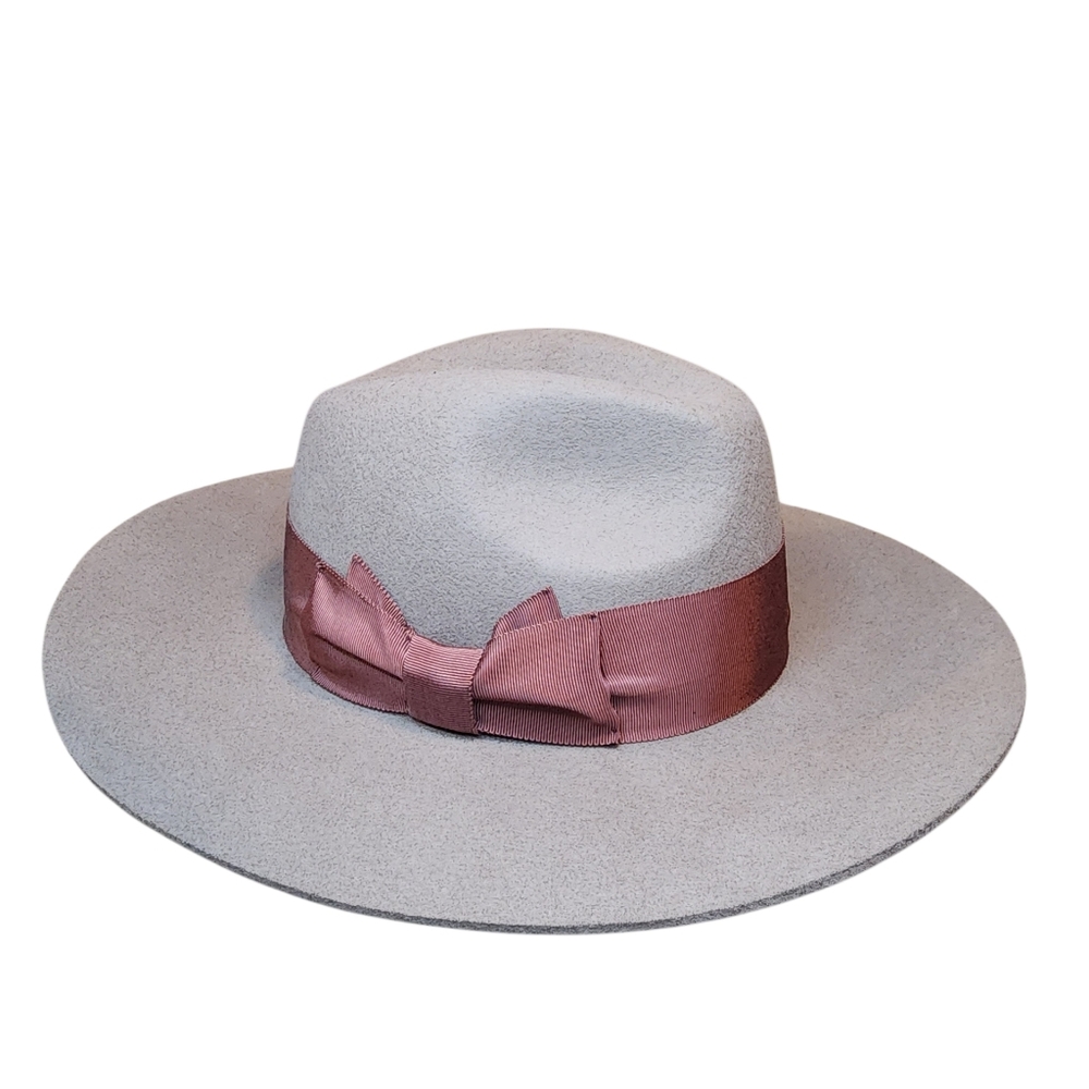 PHENIX 100% Wool Wide Brim Fedora Hat - Taupe Gray